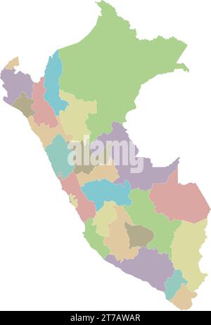 Vector blank map of Peru with departments, provinces and administrative divisions. Editable and clearly labeled layers. Stock Vector