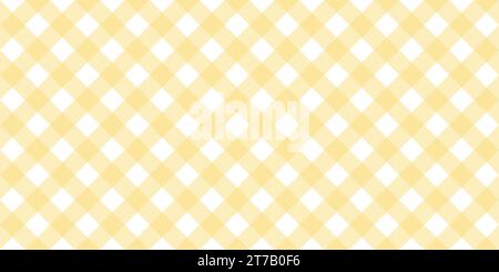 Gingham diagonal seamless pattern in yellow pastel color. Vichy plaid design for Easter holiday textile decorative. Vector checkered pattern for Stock Vector