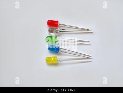 Light-emitting diodes. LEDs in different colors on a grey. Stock Photo