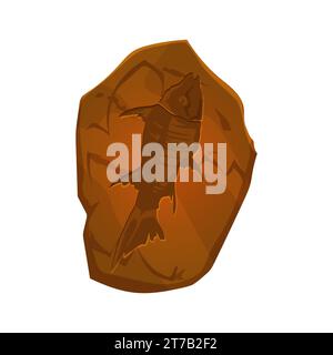 Ancient fish fossil imprint in stone. Prehistoric aquatic animal bones ...