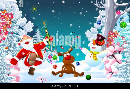 Santa Claus and Reindeer around the Christmas tree on transparent  background. Scandinavian gnomes style Stock Vector Image u0026 Art - Alamy