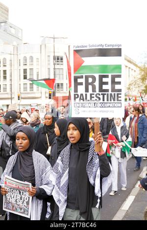 Cardiff, Wales 11th Nov 2023.  March for Palestine.  Peaceful protest march through Cardiff City Centre. Stock Photo
