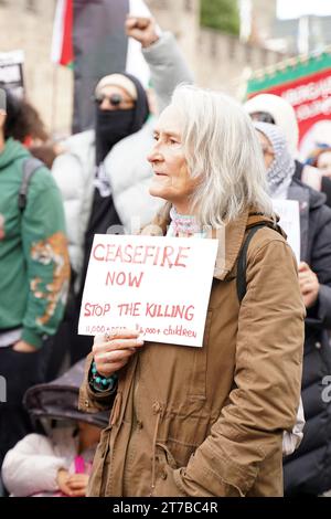 Cardiff, Wales 11th Nov 2023.  March for Palestine.  Peaceful protest march through Cardiff City Centre. Stock Photo