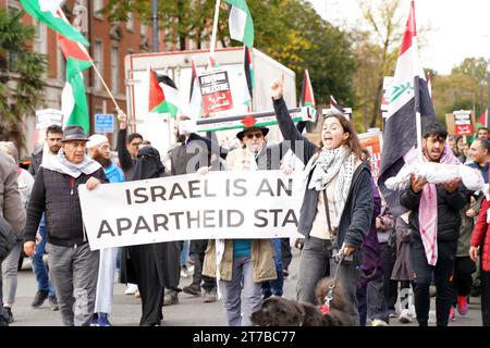 Cardiff, Wales 11th Nov 2023.  March for Palestine.  Peaceful protest march through Cardiff City Centre. Stock Photo
