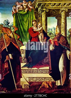 Madonna and Child with St. Augustine and St. Bernard 1535 by  Stefano Giordanoca. Fine Art Museum,  Museo di Capodimonte, Naples, Italy. Stock Photo