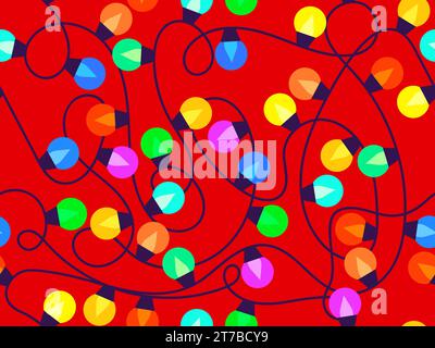 Christmas glowing garland seamless pattern. Multicolor Christmas Lights. LED Christmas tree lights. Festive design for posters, banners and advertisin Stock Vector