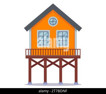 house on stilts above ground. flat vector illustration. Stock Vector