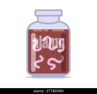 earthworms in a glass jar. flat vector illustration. Stock Vector