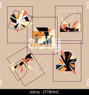 Abstract compositions set for print poster ,cover logo label and various uses. Chaotic compositions with sharp fragments and geometric shapes vector Stock Vector