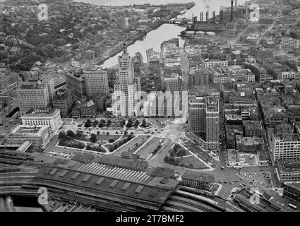 Air view of Civic Center, 1951 Aerial view of Downtown Providence, Rhode Island Stock Photo