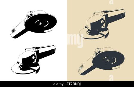 Stylized vector illustrations of electrical angle grinder Stock Vector