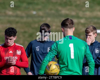 Glasgow, Scotland, UK. March 4th, 2023: Rossvale Barca U19s playing against Bargeddie Colts at Milton grass pitches for the League Cup Quarter final. Stock Photo