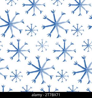 Seamless pattern of hand drawn snowflakes in trendy blue. Design concept for wrapping or wallpaper. Isolate. EPS. Vector for poster, banner, greeting Stock Vector