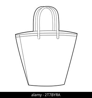 Oversized Trapezoid Tote Market basket shape silhouette bag. Fashion accessory technical illustration. Vector satchel front 3-4 view for Men, women style, flat handbag CAD mockup outline isolated Stock Vector