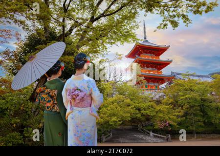 Kyoto, Japan - April 6 2023: Kiyomizu-dera is a Buddhist temple located in eastern Kyoto. it is a part of the Historic Monuments of Ancient Kyoto UNES Stock Photo