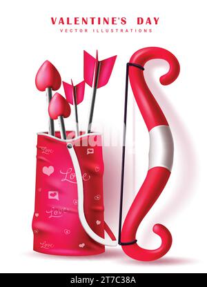 Valentines' day bow and arrow vector design. Valentine's cupid bow and arrow love icon elements for hearts day celebration. Vector illustration bow Stock Vector