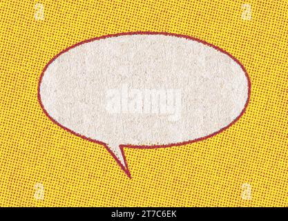 Empty white chat bubble on a background pattern of yellow printing dots from real vintage comic book page Stock Photo