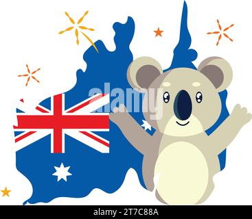 Koala with australian flag celebration isolated on white background ...