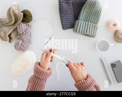 Woman home knitting close up 9 Stock Photo