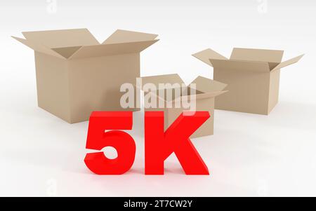 Luxury sign 5k with empty boxes online internet media blog followers 3D render illustration on red cubes Stock Photo