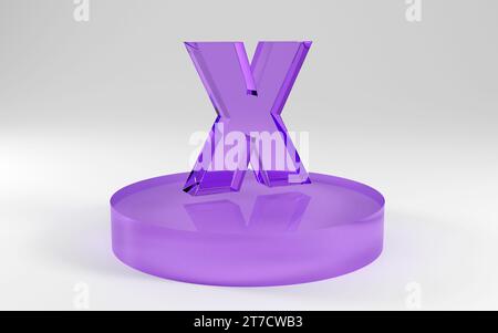 3d alphabet, letters shape made of purple glass on grey background, 3d render, letter X Funny design concept Stock Photo