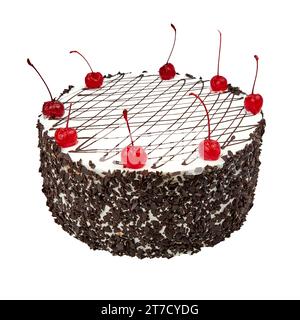 Cake Monastic hut based on unleavened cakes with natural cherries and sour cream isolated on white Stock Photo