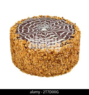 Esterhazy cake based on protein cakes with hazelnuts and custard isolated on white Stock Photo