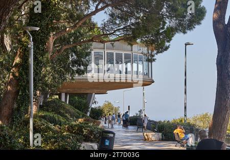 Haifa, Israel - October 22, 2023: Restaurant on pillars on the Louis embankment in Haifa. Stock Photo