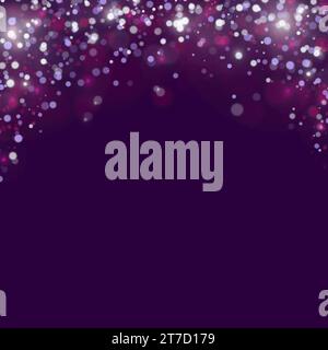 Purple background with glowing color bokeh. Luminous particles fall from above. Vector template for holiday designs Stock Vector