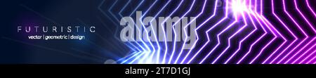 Blue and ultraviolet neon laser glowing curved 3d lines abstract tech background. Vector banner design Stock Vector