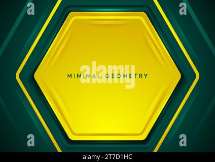 Green and yellow shiny glossy hexagons abstract geometry background. Technology vector design Stock Vector