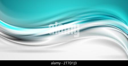 Blue and grey glossy smooth waves abstract blurred background. Vector illustration Stock Vector