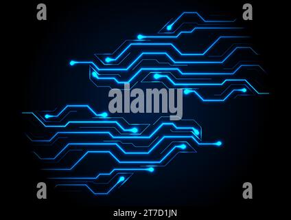 Abstract neon blue tech circuit board lines sci-fi background. Futuristic computer chip vector design Stock Vector