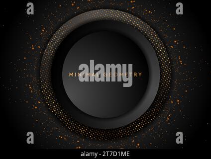 Black circles with golden shiny dots abstract background. Geometric modern vector design Stock Vector