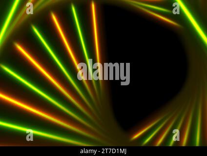 Green orange luminous neon triangular lines abstract technology background. Glowing illumination futuristic vector design Stock Vector