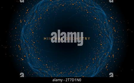 Blue shiny round shape with golden dots abstract background. Geometric modern vector design Stock Vector