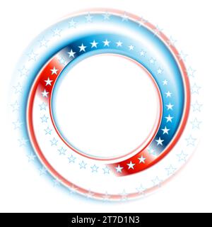 Circle with USA flag colors and stars abstract american background. Modern bright smooth round vector design Stock Vector