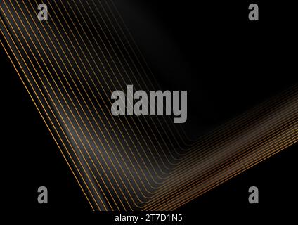 Black abstract tech luxury smooth background with golden lines. Vector illustration Stock Vector