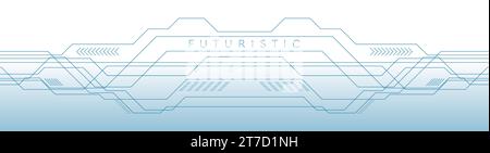 Tech blue white futuristic circuit board abstract banner. Web header vector background Stock Vector
