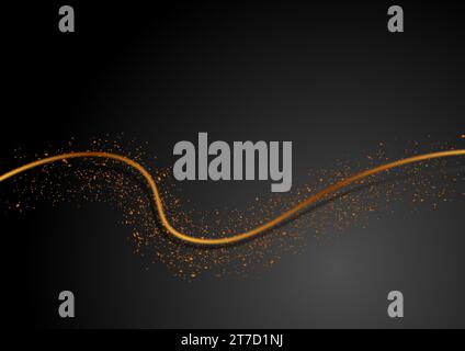 Golden smooth wave and shiny particles abstract vector background Stock Vector
