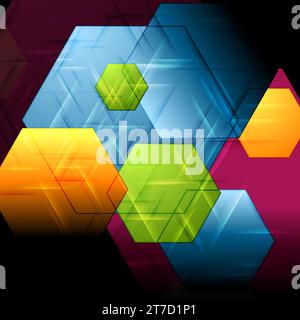 Colorful concept graphic design with glossy polygonal shapes. Abstract bright tech geometric background. Vector design Stock Vector