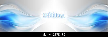 Blue and grey glossy smooth waves abstract blurred background. Vector banner design Stock Vector