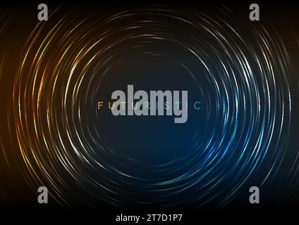 Abstract futuristic glowing background with blue orange neon circular lines. Vector design Stock Vector