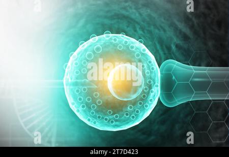 Laboratory microscopic view of in vitro fertilization. 3d illustration Stock Photo