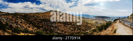 Trogir (Tragurium, Tragyrion, Trogkir, Trau) is a historic town and harbour on the Adriatic coast in Split-Dalmatia County, Croatia. Stock Photo