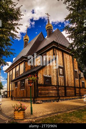 Wooden Orthodox church Nativity of the Blessed Virgin Mary in Bielsk Podlaski is an Urban Gmina in Bielsk County, Podlaskie Voivodeship. It is located Stock Photo