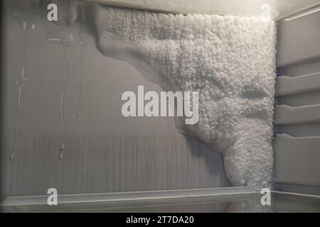 Frozen refrigerator that needs to be defrosted.  Stock Photo