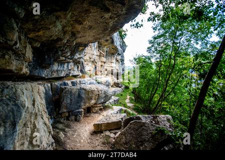 old cliff rock walls at Rotzo on the Asiago plateau Vicenza Veneto Italy Stock Photo