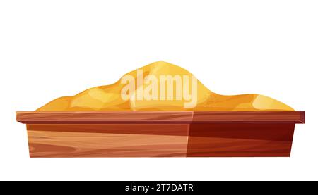 Wooden sandbox with sand pile in cartoon style, playground for kirs outdoor isolated on white background. . Vector illustration Stock Vector