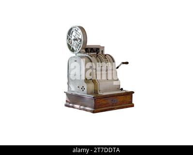 Vintage cash desk isolated on white background Stock Photo